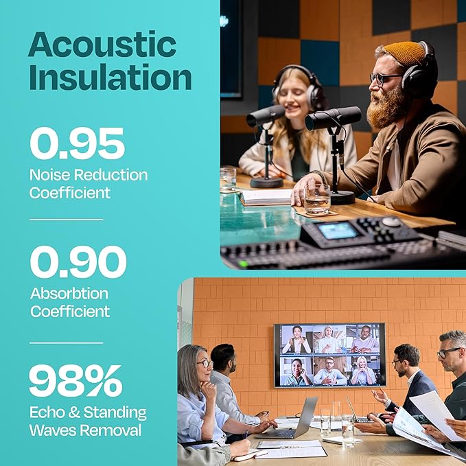 Acoustic Panels 12-Pack Soundproof Wall Panels 12"x12"x0.4" Decorative Sound Dampening for Your Home, Office, Studio, Bedroom & More with Unique GridFrame Carving [70'S Orange]