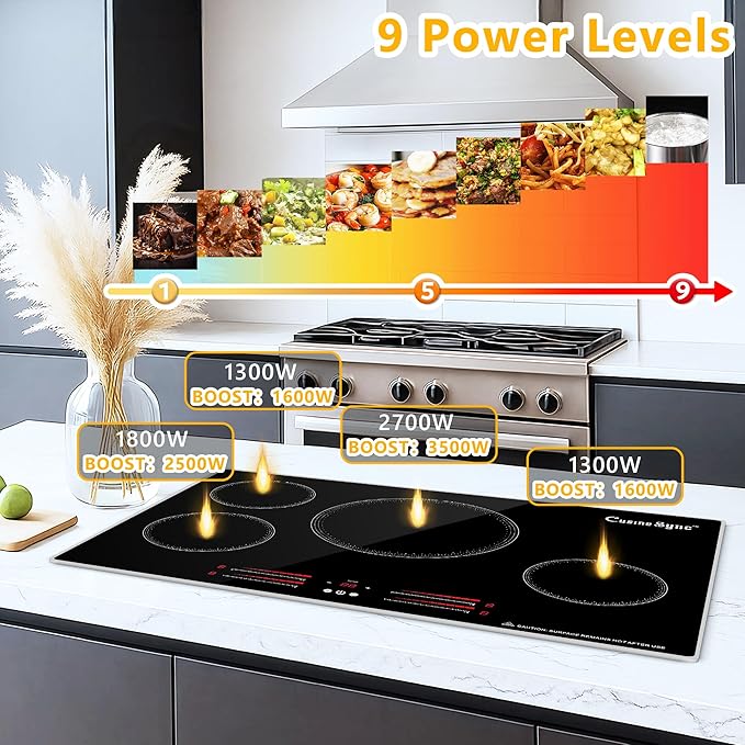 30 Inch Built-In Induction Cooktop, 4 Burner Electric Stove Top, 7100W 240V Hardwired, Touch Control with Power Boost, 9 Levels, Timer, Child Lock & Residual Heat Indicator