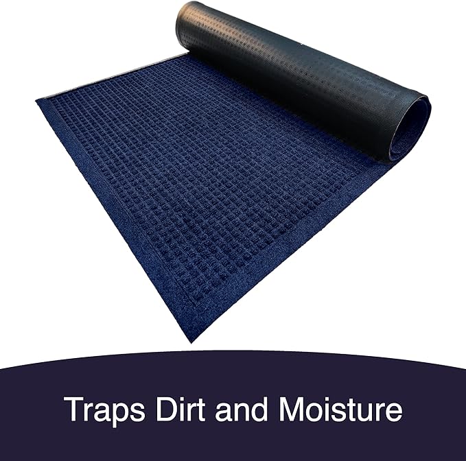Ecomills Rubber Doormat, Medium, 24" W x 36" L, Blue, Large, Absorbent Indoor Outdoor, Stain Resistant, Rubber Non Slip Backing, Heavy Duty, Durable