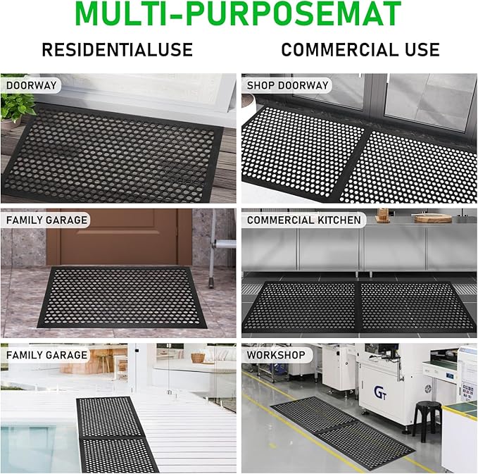 BEHERO Rubber Outdoor Mat, 36 x 24 inches Anti Fatigue Rubber Floor Mats, Non-Slip Front Door Mats Entrance, Heavy Duty Pool Mat Outside for Entryway, Garage Doormat Waterproof, Black