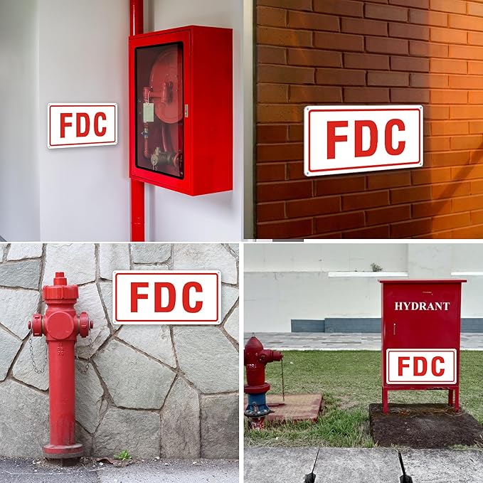 FDC Sign, 2 Pack Outdoor Aluminum Metal Sign, FDC Signs for Fire Department Connection, UV Protected Weather Resistant and Easy to Install (White Color, 12 x 6 inches)