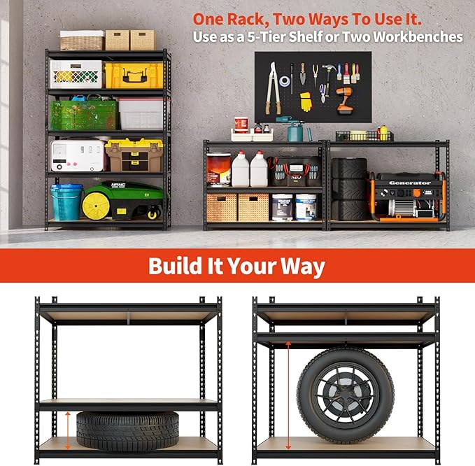 DYNALOAD 6000 Lbs Heavy Duty Garage Shelving, 5-Tier Adjustable Metal Storage Shelves, Boltless Steel Utility Rack for Garage Basement Warehouse, 36" W x 18" D x 72" H
