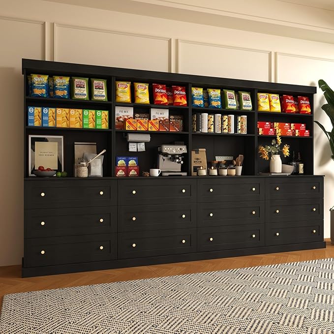 71" Tall Farmhouse Kitchen Pantry, Large Storage Cabinet with Drawers, Freestanding Coffee Bar Hutch with Microwave Stand, Adjustable Shelves for Kitchen, Living Room, Black 4 Pcs