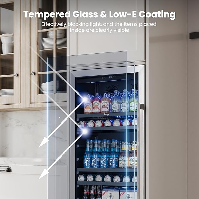 Yeego Beverage Refrigerator 24 inch - 238 Cans Capacity Beverage Cooler, Upgraded Beverage Fridge Freestanding or Built-In, Drink Cooler for Soda, Water, Beer or Wine - For Kitchen, Bar or Office
