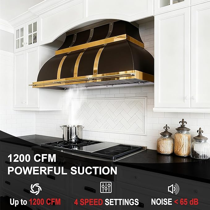 Akicon Range Hood Insert 48 Inch with Heater Sensor, 1200 CFM Bulit-in Kitchen Vent Hood with 4 Speeds, Ultra-Quiet Duct Stove Hood 3CCT LED Lights and Dishwasher Safe Filters