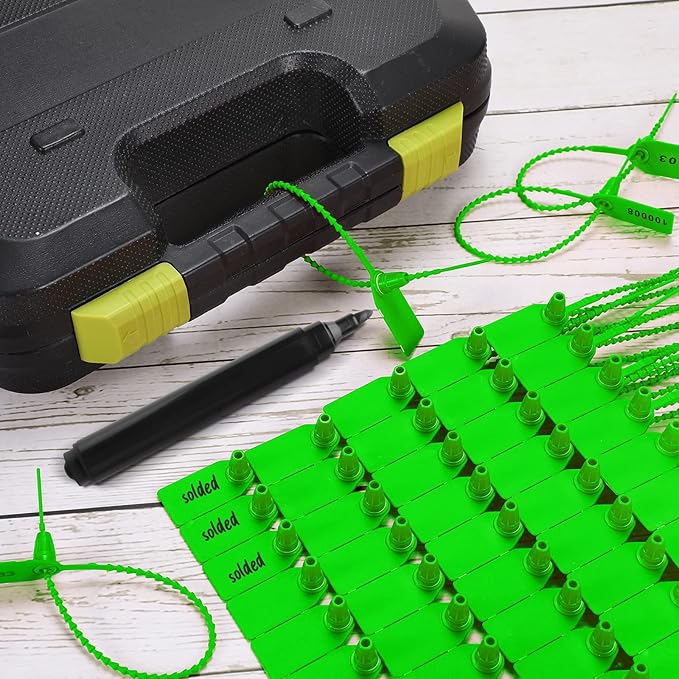 Roowest 2000 Pcs Plastic Tamper Seals Security Tags Seals Safety Numbered Zip Ties Fire Extinguisher Tamper Tags Disposable Self Locking Signage 250 mm Length(Green)