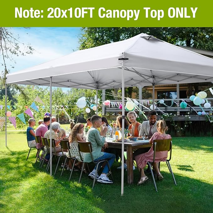 10x20 Canopy Replacement Top Cover with Air Vents for ez up Pop up Canopy Gazebo Tent, with Adjustable Strap, Waterproof & Anti-UV for Outdoor Shade (Top Only,Frame Not Included) (Off White)
