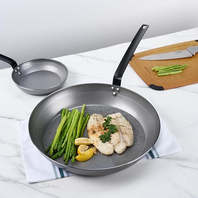 Restaurantware Met Lux 16 Inch Fry Pans, 6 No-Stick Frying Pans - Induction-Ready, Triple-Riveted, Silver Carbon Steel Cooking Skillets, Durable, For Searing, Sauteing, And Browning Food