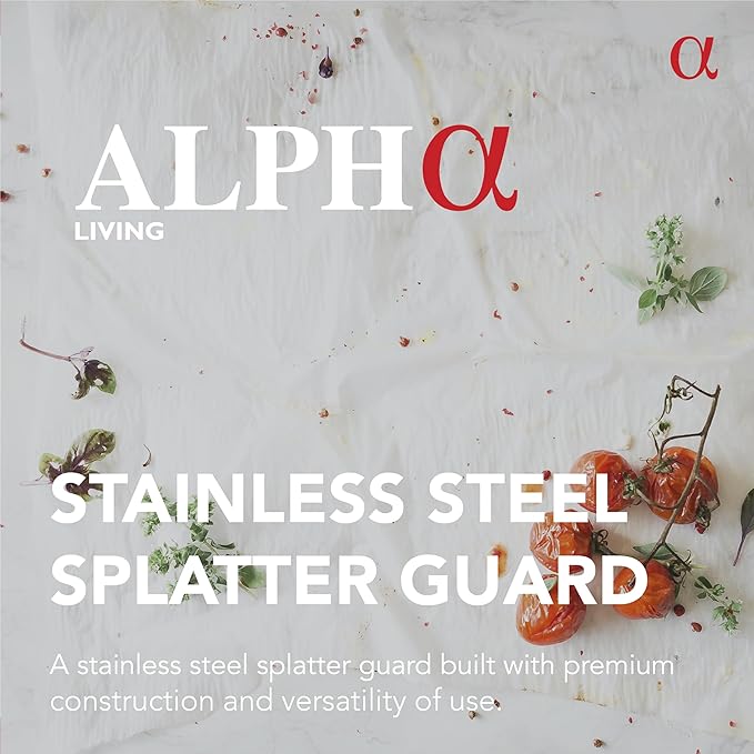 Splatter Guard for Frying Pan & Food Strainer and Universal Cookware 13" - Stops Hot Oil Splash - RED Handle - Splatter Screen for Cooking - Alpha Living