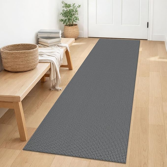 IOHOUZE Washable Runner Rug 2x6 Non Slip Runners for Hallways Entryway Runner Indoor, Kitchen Rugs Woven Cotton Floor Carpet for Kitchen Hall Entrance Bedroom, Dark Grey