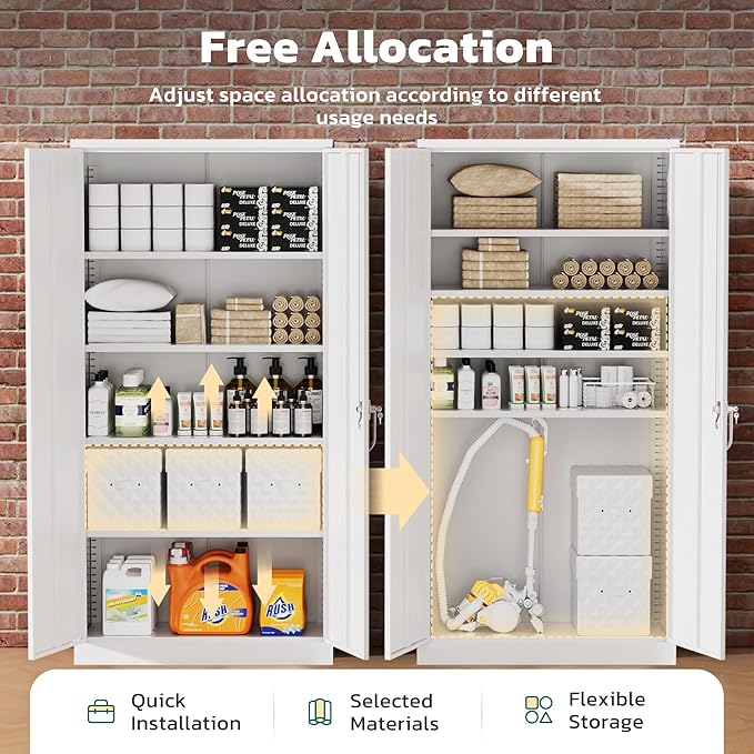 Greenvelly Metal Storage Cabinet with 2 Doors and 4 Adjustable Shelves, 72”H Metal Cabinet Lockable Storage Cabinet,Tall Locking File Cabinet for Office,Home, Garage, Gym, School