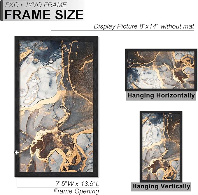 Engineered Wood 8x14 Picture Frame Set of 6, Black Frame for 8 x 14 Inch Picture Poster Photo, Light Weight 8 by 14 Frame with Wood-grain for Wall - 6 Pack/Black/8"x14"