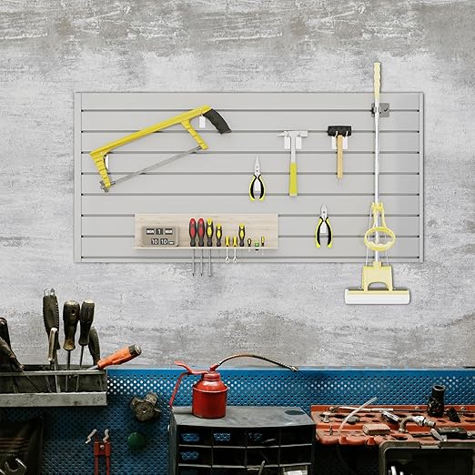 Slatwall Panel 4 FT x 2 FT, Interlocking Slat Wall Paneling, Wall Mounted PVC Wallpanel, Suitable for Garage Storage and Organizer, Slatwall Board, Shelves - Grey
