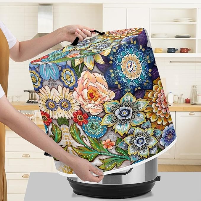 Xoenoiee Boho Floral Blossoms Pattern Pressure Cooker Cover for 6 qt Instant Pot, Kitchen Appliance Dust Cover with Pockets for Rice Cooker Air Fryer Slow Cooker