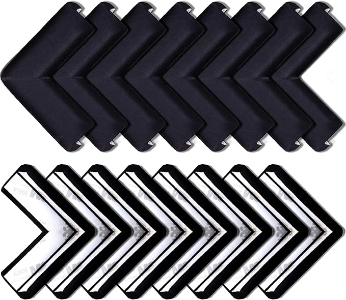 Bebe Earth - Baby Proofing Edge and Corner Guard Protector Set (16 Corners) - Safety Bumpers - Child Proof Furniture and Tables - Pre-Taped Bumper Corners (Black)