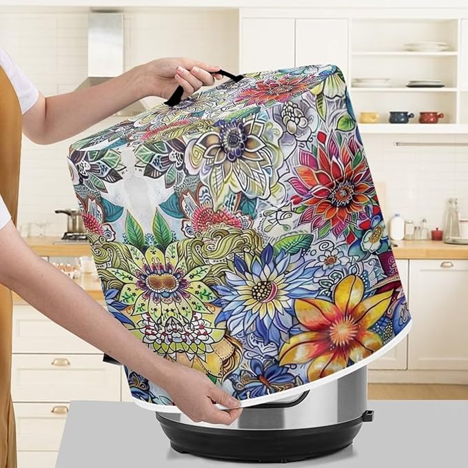 Colorful Flowers Dust Cover for 8 Quart Instant Pot and Extra Accessories, Dust Proof Easy to Clean Pressure Cooker Cover Electric Appliance Cover Air Fryer Accessories with Pocket