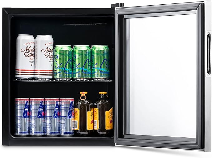NewAir 60 Can Beverage Refrigerator | Compact Small Mini Fridge for Bedroom, Office or Dorm | Quiet Cooling, Adjustable Shelf & Glass Door Drink Cooler