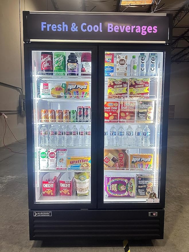 Commercial Flower Beverage Refrigerator Floral Display Fridge,Two Glass Door Drink Cooler with LED Light Adjustable Shelves,ETL Sanitation,43 Cu Ft,47" Wide,Wheels Included
