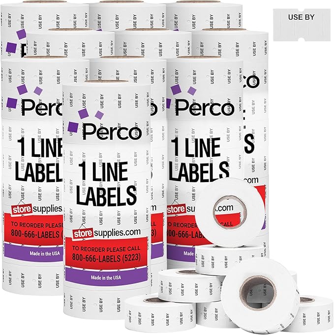 Perco Use by 1 Line Labels - 10 Sleeve, 80,000 Labels for Perco Lite, X, Plus and Pro 1 Line Date Guns