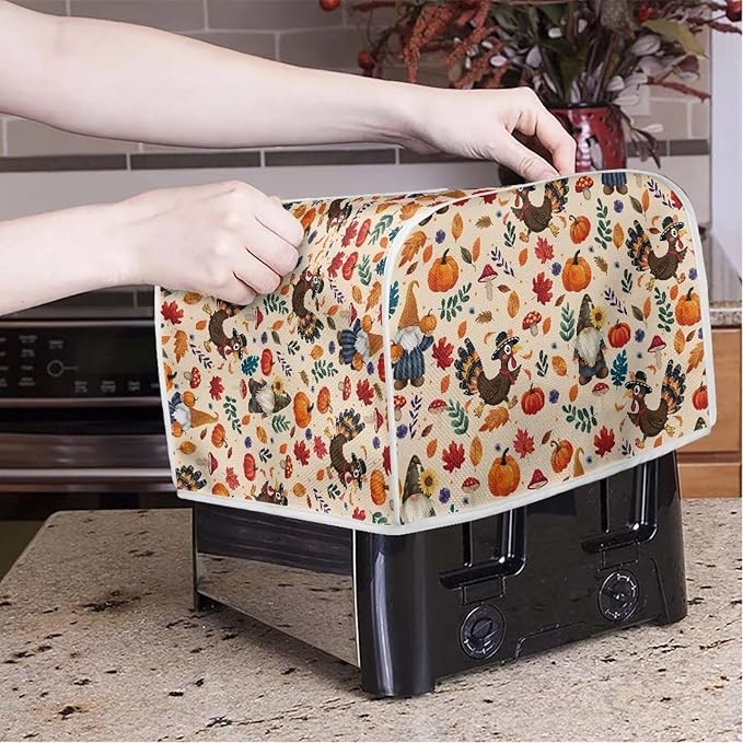 UNICEU Fall Pumpkin Turkey Toaster Covers 4 Slice Bread Maker Dust Cover Kitchen Small Appliance Dust Protector Thankgiving Day Gift