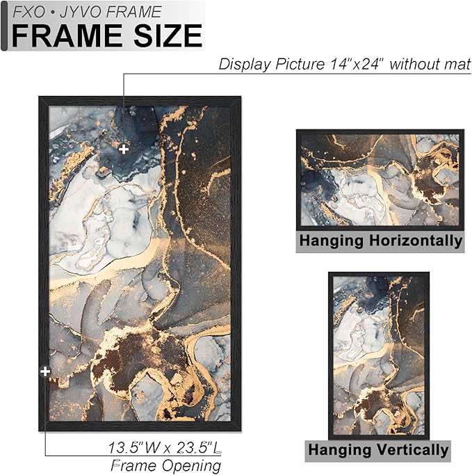 Engineered Wood 14x24 Picture Frame Set of 3, Black Frame for 14 x 24 Inch Picture Poster Photo, Light Weight 14 by 24 Frame with Wood-grain for Wall - 3 Pack/Black/14 x24