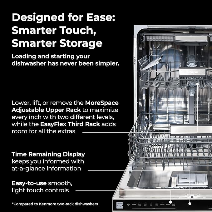Kenmore 22-14675 24" Built-In Dishwasher - UltraWash Plus, TurboDry, EasyFlex Third Rack & SmartWash Cycle - 15 Place Settings - 45 DBA - ENERGY STAR Certified - 24" - Stainless Steel