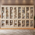 70.8" Bookshelf with Glass Doors, Farmhouse Modular Bookcase with 6-Tier Adjustable Shelves, Large Storage Cabinet for Living Room & Home Office, Set of 4, Brown