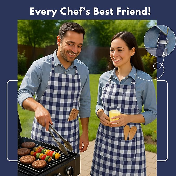 Native Fab Kitchen Apron 2 Pack - 100% Cotton Adjustable, Durable Apron with Pockets, Perfect for Cooking, Baking, Grilling