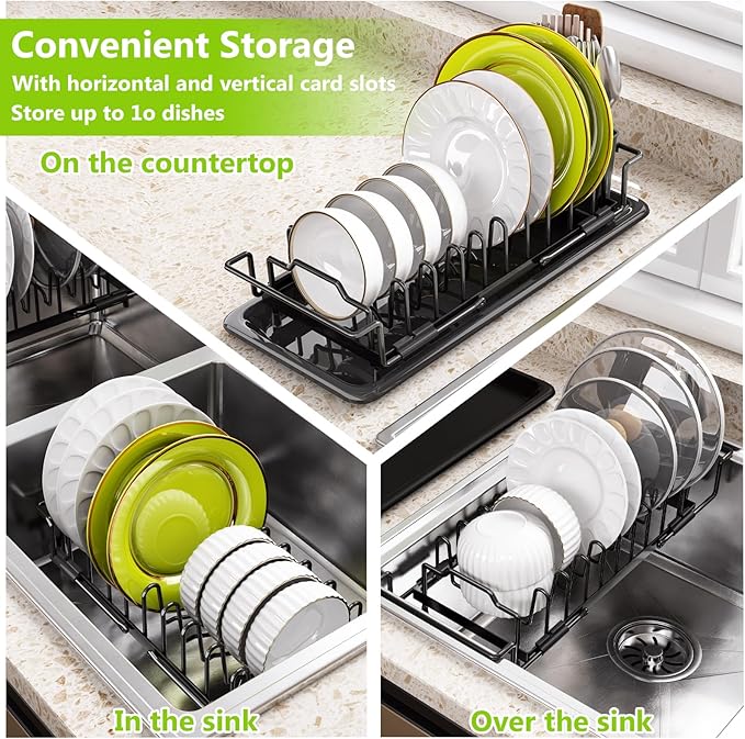 Sink Dish Drying Rack - Expandable Small Dish Rack Dish Drainer for Kitchen Counter with Cutlery Holder, Drying Rack Fit for 15’’-20’’ Kitchen Sink,Ideal for small apartments, RVs, and campers.