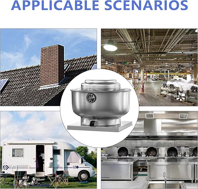 Restaurant Canopy Hood Grease Rated Exhaust Fan- Truck High-Speed Direct Drive Centrifugal Upblast Exhaust Fan 1/6 HP 110 Volt Single Phase Motor 800 CFM