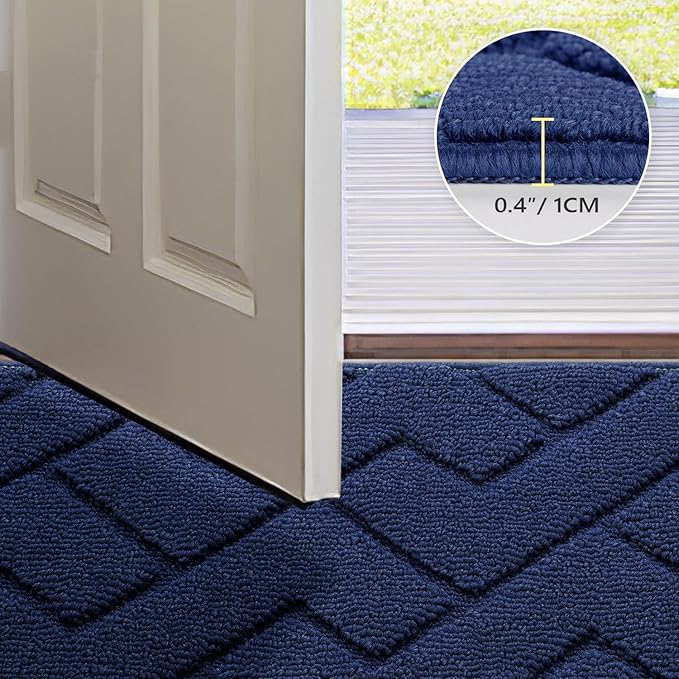 hicorfe Dirt Trapper Indoor Doormat,20"x59" Welcome Door mat,Non Slip Backing Washable Door Mats,Absorbent and Resistant Low-Profile Entrance Inside Floor Mat for Front Back Door,Entryway (Navy Blue)