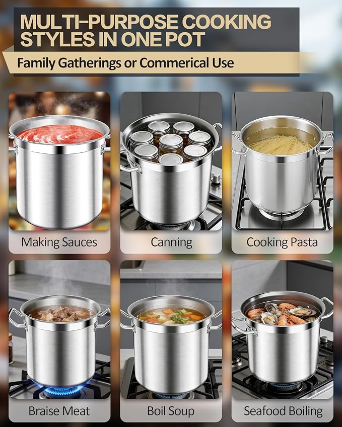 Commercial Grade Large Stock Pots - Soup Pot with Lid - Non-Nickel Stainless Steel - Healthy Cookware Polished Stockpots - Heavy Duty - 35 Quart (8.8Gallon)
