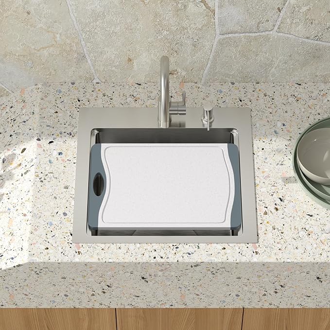 Outdoor Kitchen Sink - 21 x 20 Inch Outdoor Sink Drop In Workstation Stainless Steel 16 Gauge Topmount Single Bowl Small Wet Bar Sinks with Faucet & Premium Stainless Steel Cover #TLT-0030