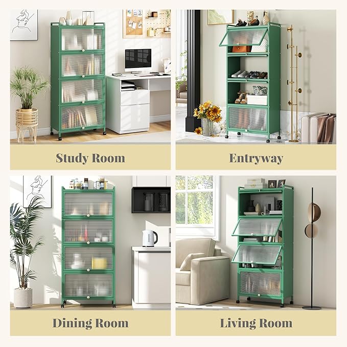 Giantex 5-Tier Kitchen Storage Cabinet, Mobile Microwave Stand with Flip-up PC Doors, Freestanding Kitchen Bakers Rack with 4 Rolling Casters, for Dining Room, Living Room and Study, Green