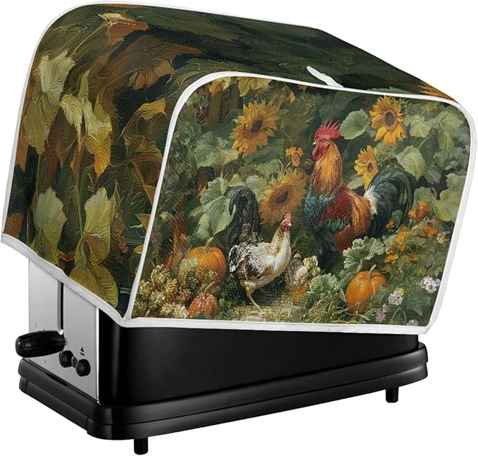 UNICEU Sunflowers Rooster Print Toaster Cover 4 Slice Stain Resistant Oil Protection Dust Cover Washable Kitchen Small Appliance Covers for Bread Maker