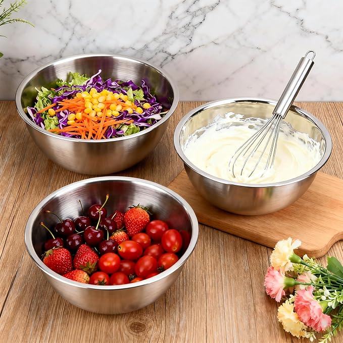 3-Piece Stainless Steel Mixing Bowls (7.1") Metal Bowl Set with Measurement Marks, Dishwasher Safe & Stackable - Perfect for Baking, Salad Making, Meal Prep and Kitchen Use