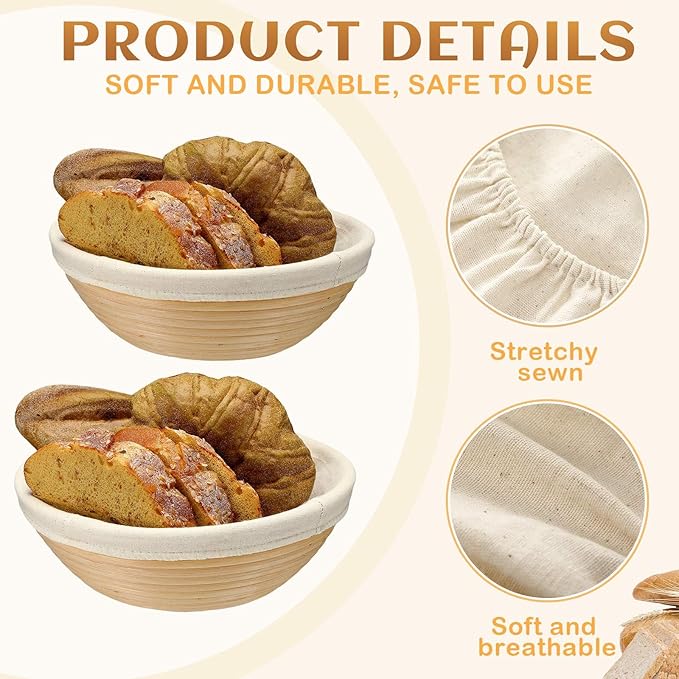 Boao 6 Pieces Bread Banneton Proofing Basket Liner Cloth Cover Natural Rattan Baking Dough Banneton Proofing Sourdough Basket Cloth Liner Bread Baking Supplies (Round,10 Inch)