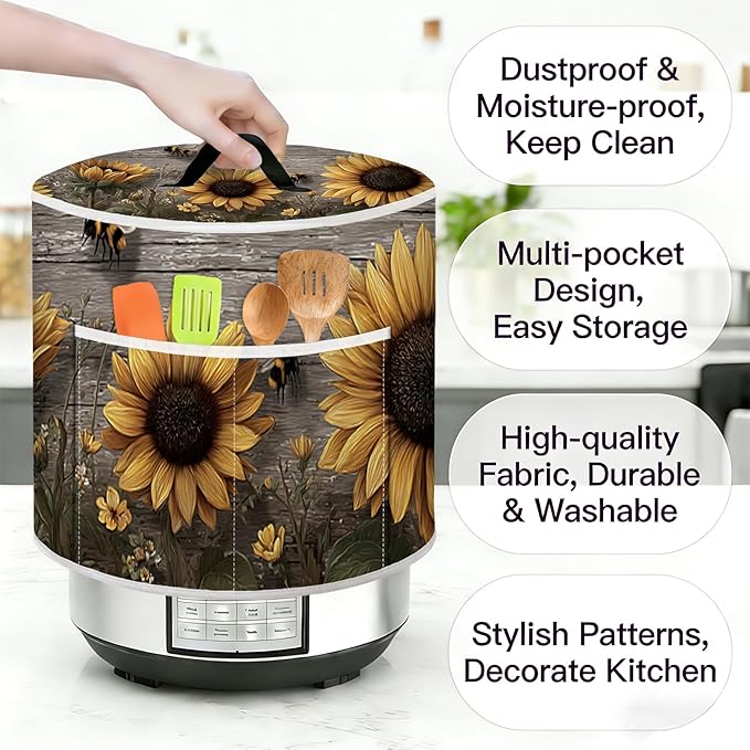 Air Fryer Dust Cover with Top Handle and Storage Bag, Compatible with Rice Cookers, Pressure Cookers, Slow Cookers and Air Fryers, Available in 3-Quart, 6-Quart and 8-Quart Sizes.