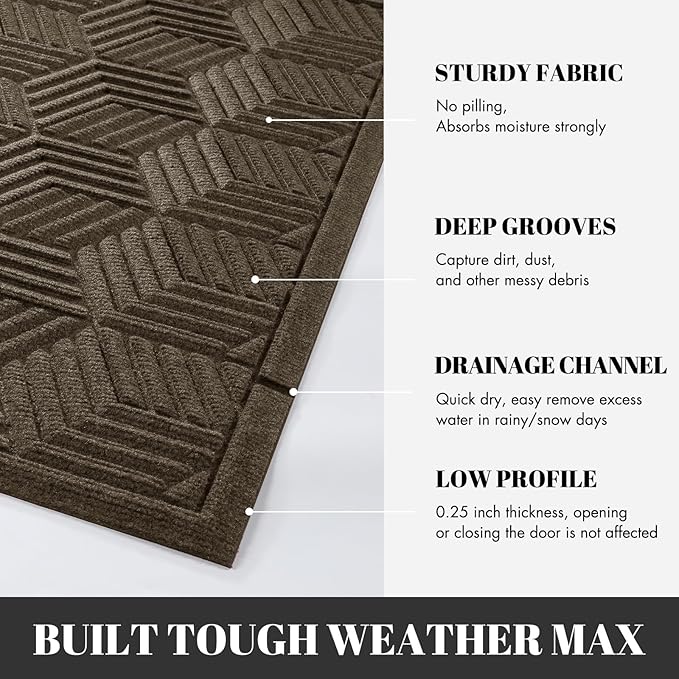 Yimobra Large Door Mat 36x24, All-Season Waterproof Outdoor Mats for Front Door Entrance with Drainage Holes, Heavy Duty Non-Slip Doormat for Garage Patio Entryway Indoor, Brown