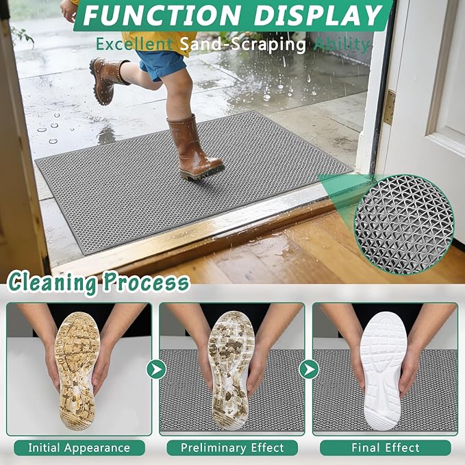 WochiTV Non Slip Drainage Mats, Front Door Mat, PVC Pool Floor Mat 0.2'' Thick Rubber Outdoor Indoor, Parking Space Mat for Bathroom Garage Basement Backyard Commercial Kitchen, 1.4x2.3Ft Grey