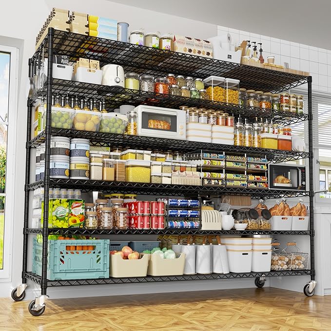 PrimeZone 6 Tier 80.7"H x 55.5"W x 24"D Wire Shelving with Wheels 3600lbs NSF Certified Storage Shelves Heavy Duty Metal Shelf Adjustable Rolling Rack Commercial Garage Restaurant Warehouse Kitchen