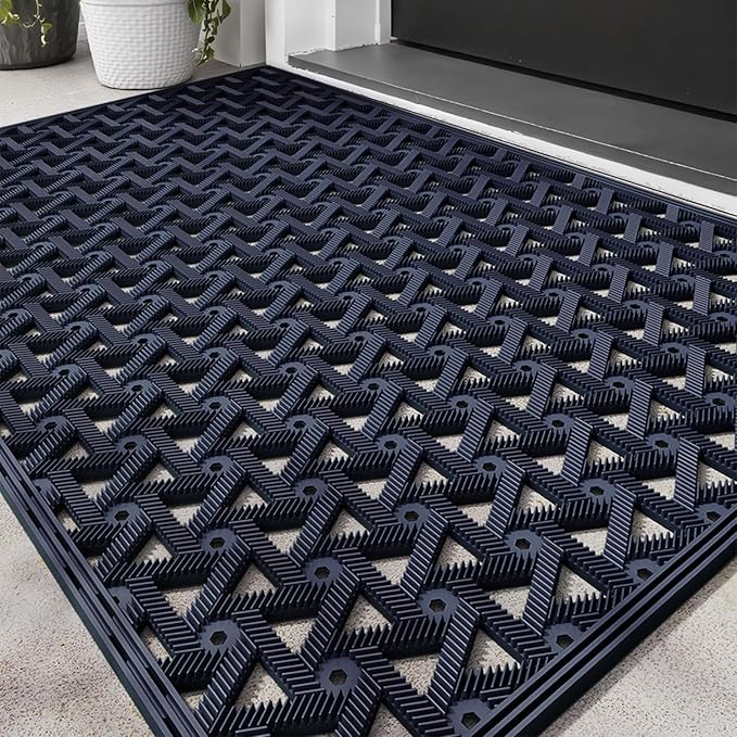 LUMI Outdoor Doormat 24x36, Front Door Mat Outside Entrance, Heavy Duty Rubber Welcome Exterior Door Mat Non Slip Waterproof, Outdoor Rubber Mats with Drainage Holes, Easy Clean Entryway Mats, Blue