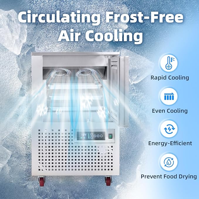 Commercial Blast Chiller 3 Trays, Shock Freezing Blast Chiller & Freezer Heavy Duty, Flash Freezer for Ice Cream, Seafood, Desserts, Meat-Lowest Temperature -40°C