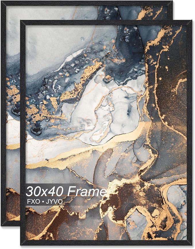 Engineered Wood 30 x 40 Frame Set of 2, Black Picture Frame for 30x40 Inch Poster Puzzle Photo, Light Weight 30by40 Poster Frame with Wood-grain for Wall - 2 Pack/Black/30 x40