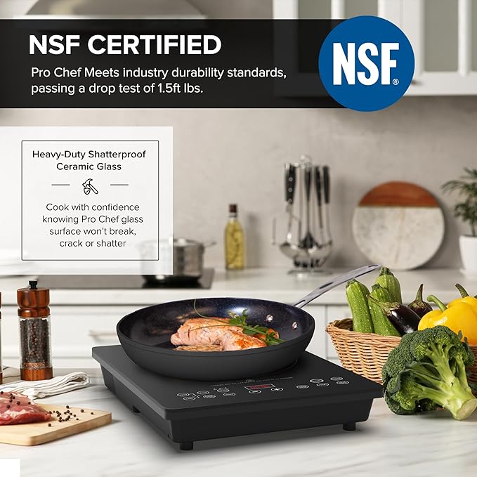 Nuwave Portable Induction Cooktop, NSF-Certified Single Electric Burner, 94 Precise Temp Range, Large 8” Heating Coil, Perfect for Professional & Commercial Settings, Shatter-Proof Glass Surface