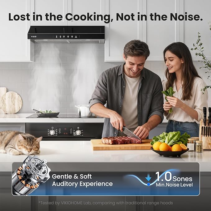 Under Cabinet Range Hood 36 Inch, 900 CFM Dual Centrifugal Motor, 3-Speed Ducted Kitchen Vent, Reusable Filters, Stainless Steel Kitchen Hood with LED Lights, Low Noise, Glass Black