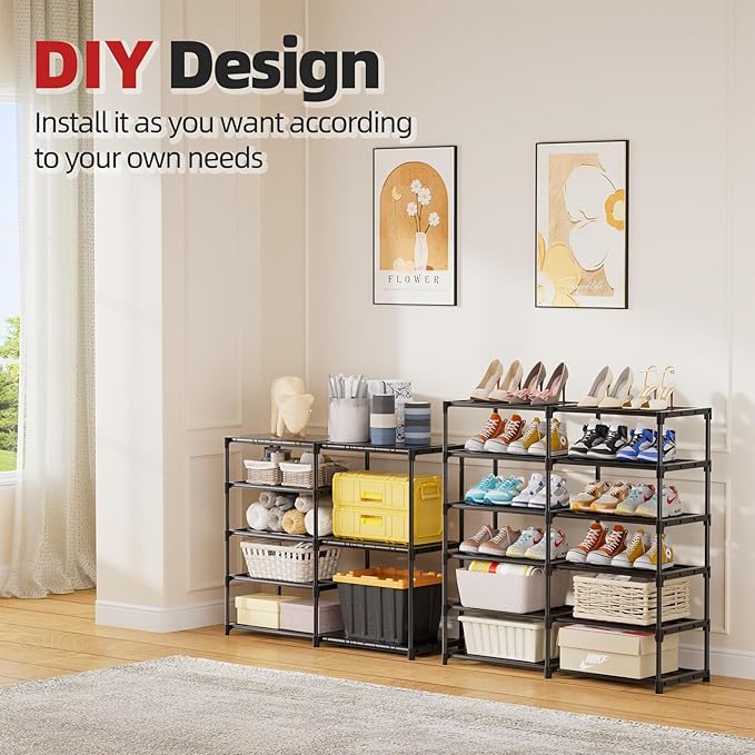 12 Tier Shoe Rack Tall, Metal Shoe Rack Organizer, Large Capacity Holds 34-50 Pairs, Boot Rack Organizer for Entryway, Closet, Garage, Black