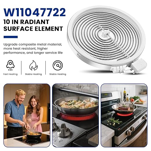 10In W11047722 8523692 W10248262 Single Radiant Surface Heating Element Fit for Whirl-Pool, Ken-More, May-tag, Replaces PS11775308 4461933 AP6041999 Range Stove Burner Surface Element by Fetechmate