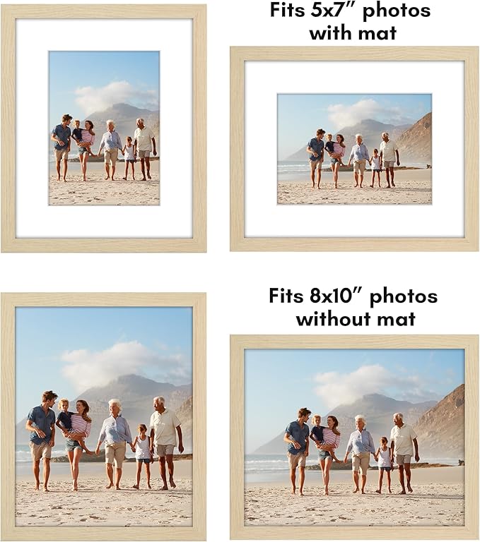 Americanflat 8x10 Picture Frame with Plexiglass - Set of 5 - Use as 5x7 Frame with Mat or Display 8x10 Photo Without Mat - Galleria Collection - Picture Frames for Tabletop or Wall - Natural Oak