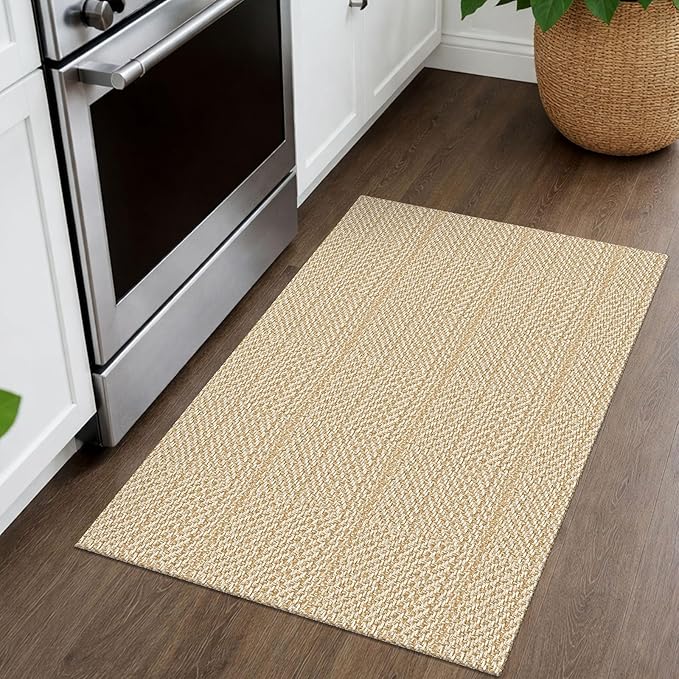 IOHOUZE Small Area Rug 2x3 Washable Woven Rugs for Entryway Non Slip Rubber Backed Front Door Rugs Indoor Doormat Throw Rug Floor Carpet for Entrance Kitchen, Warm Beige/Orange/Apricot